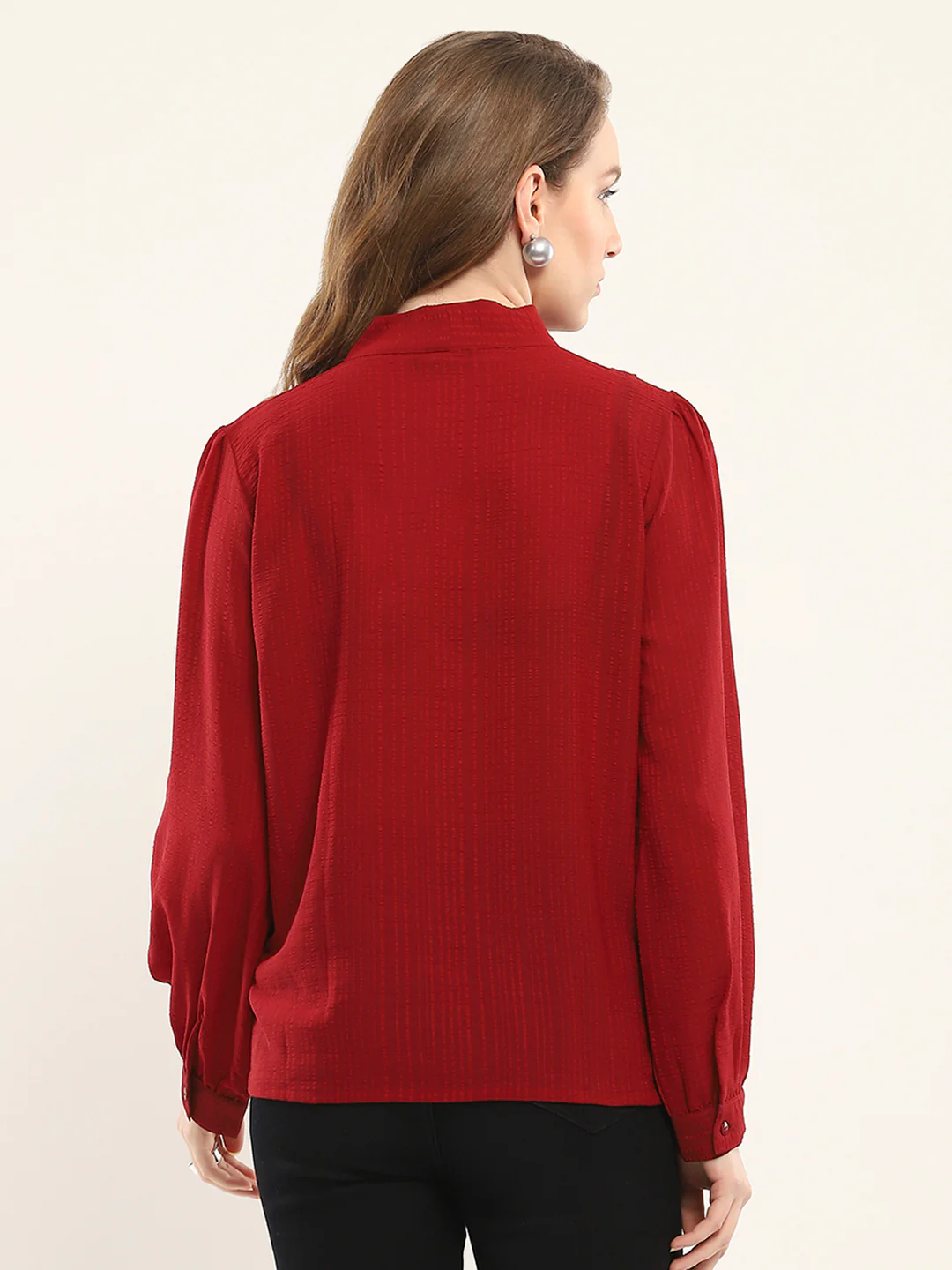 Women Maroon Solid Round Neck Full Sleeve Winte Top - Image 5