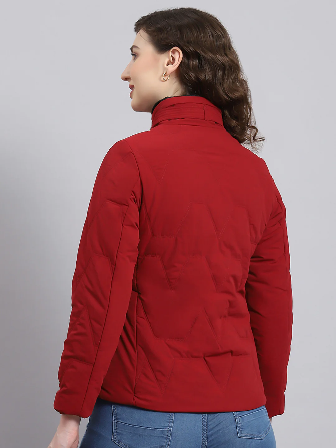 Women Maroon Solid Stand Collar Full Sleeve Jacket - Image 4