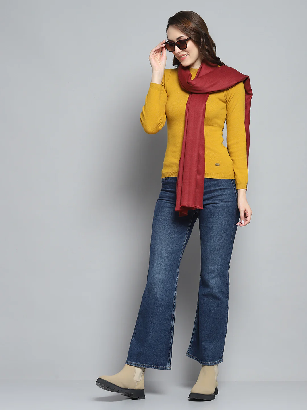 Women Maroon Solid Stole - Image 2