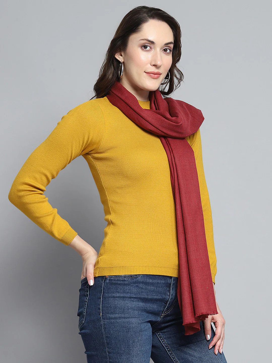 Women Maroon Solid Stole - Image 4