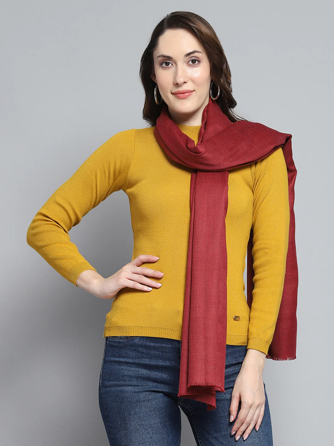 Women Maroon Solid Stole - Image 5