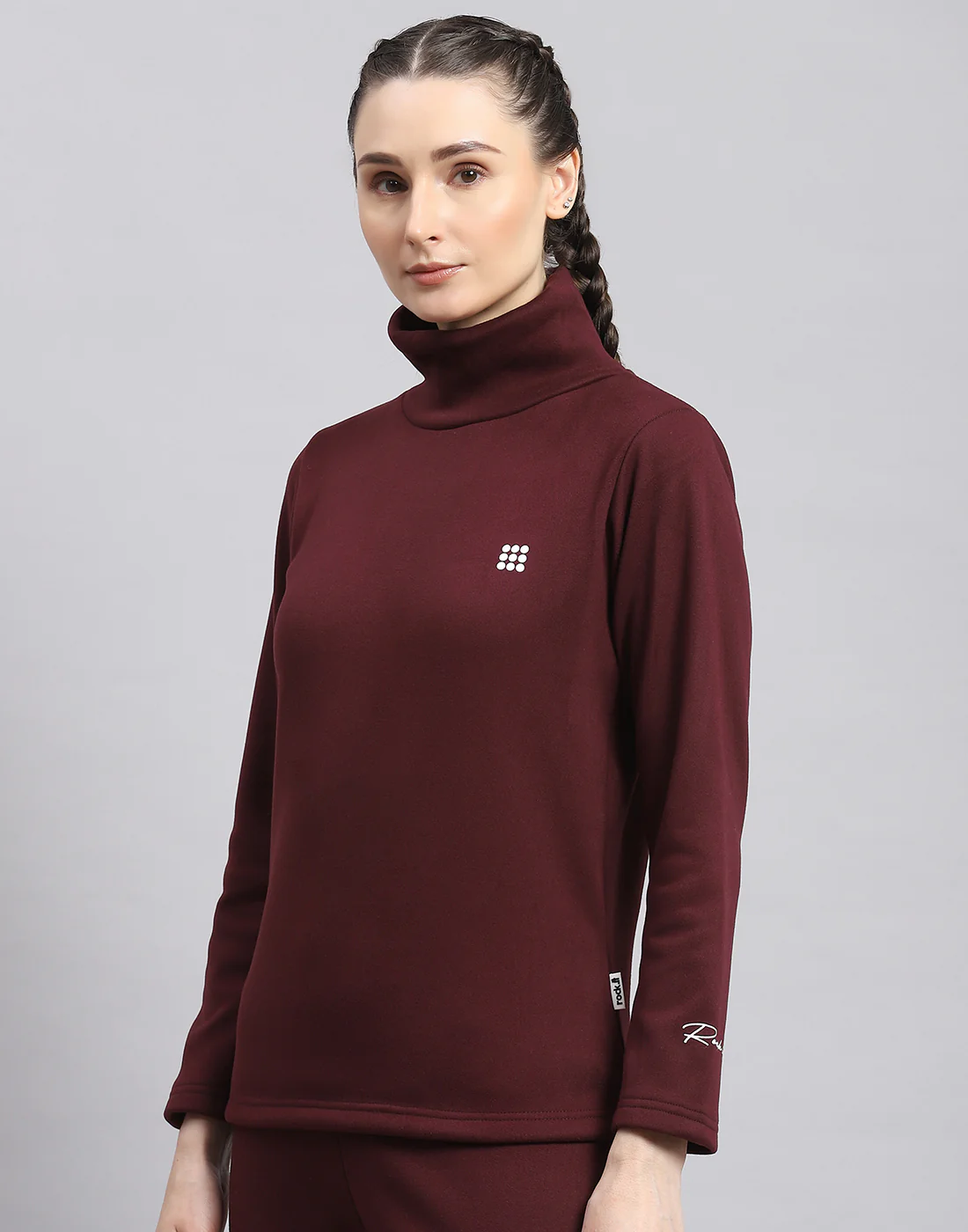 Rock.it Women Maroon Solid T Neck Full Sleeve Sweatshirt - Image 3