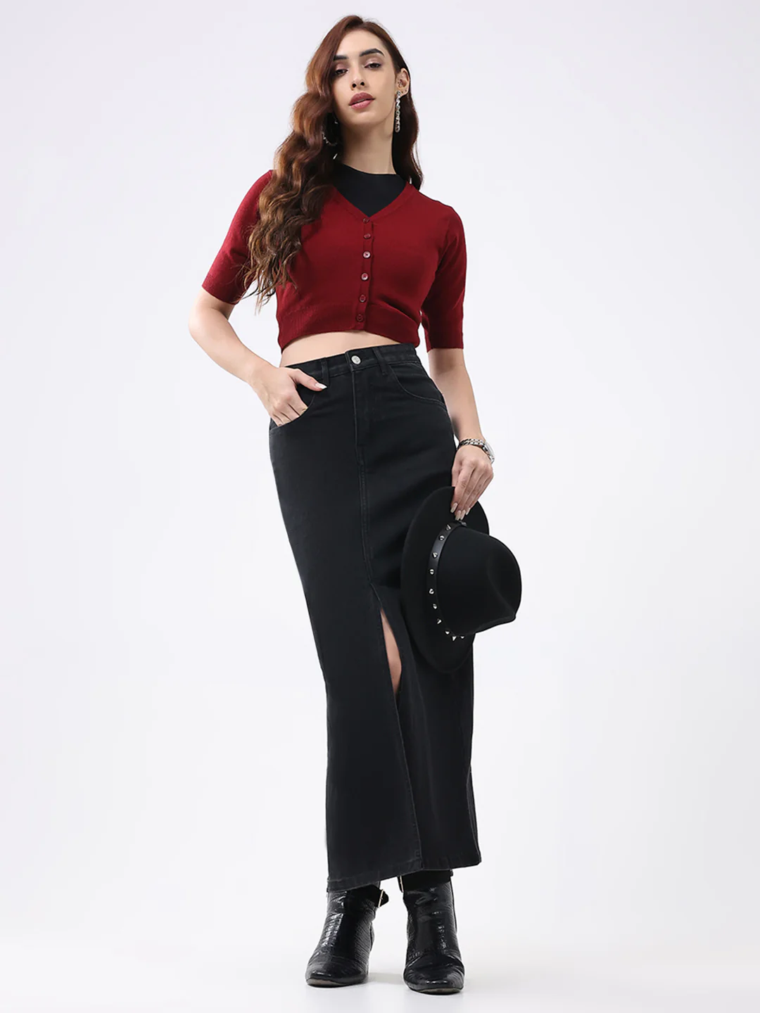 Women Maroon Solid V Neck Half Sleeve Cardigan - Image 2