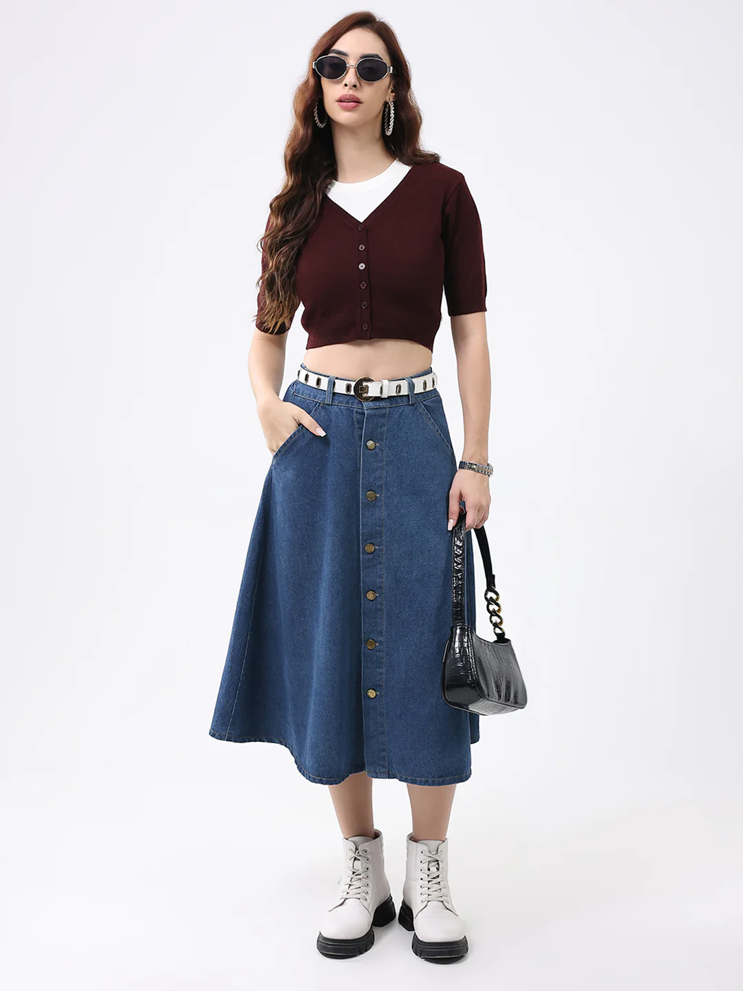Women Maroon Solid V Neck Half Sleeve Cardigan - Image 2