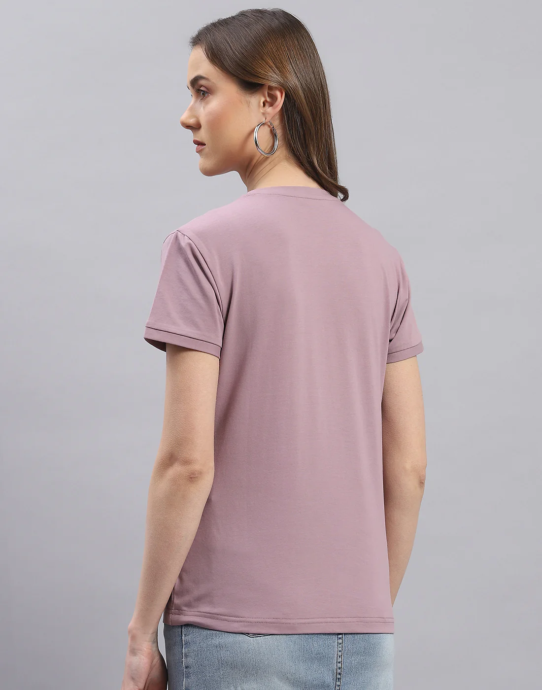 Women Mauve Printed Round Neck Half Sleeve Top - Image 5