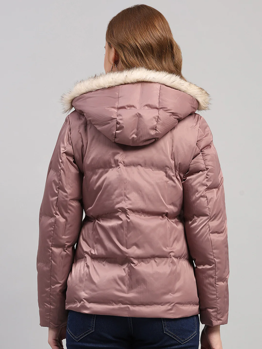 Women Mauve Self Design Hooded Full Sleeve Jacket - Image 5
