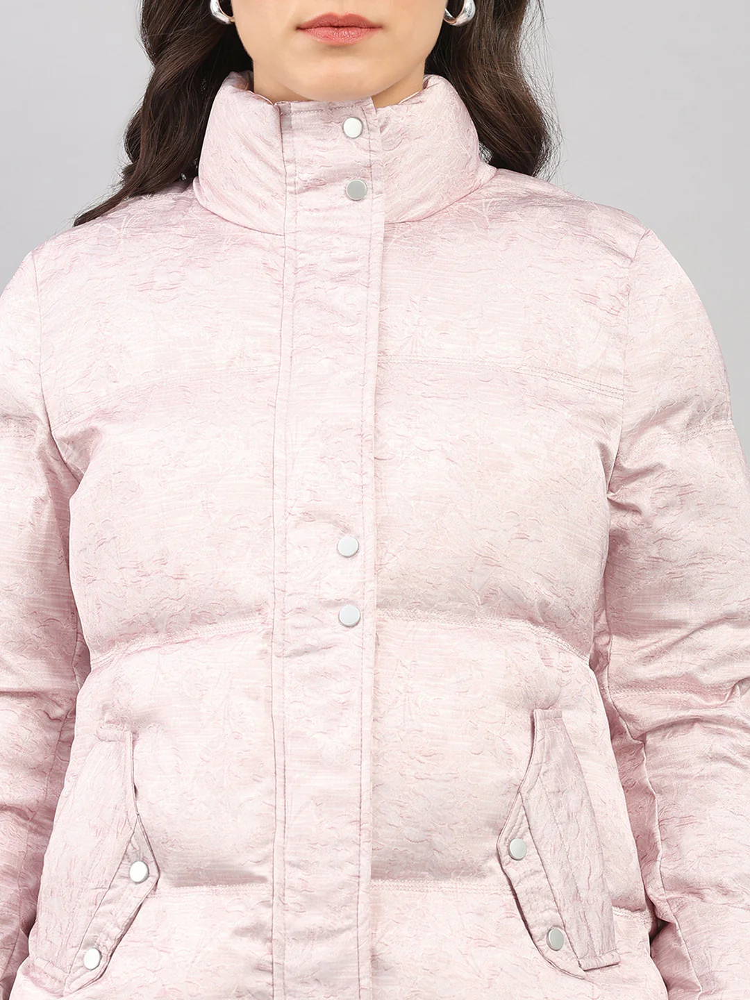 Women Mauve Solid High Neck Full Sleeve Jacket - Image 6