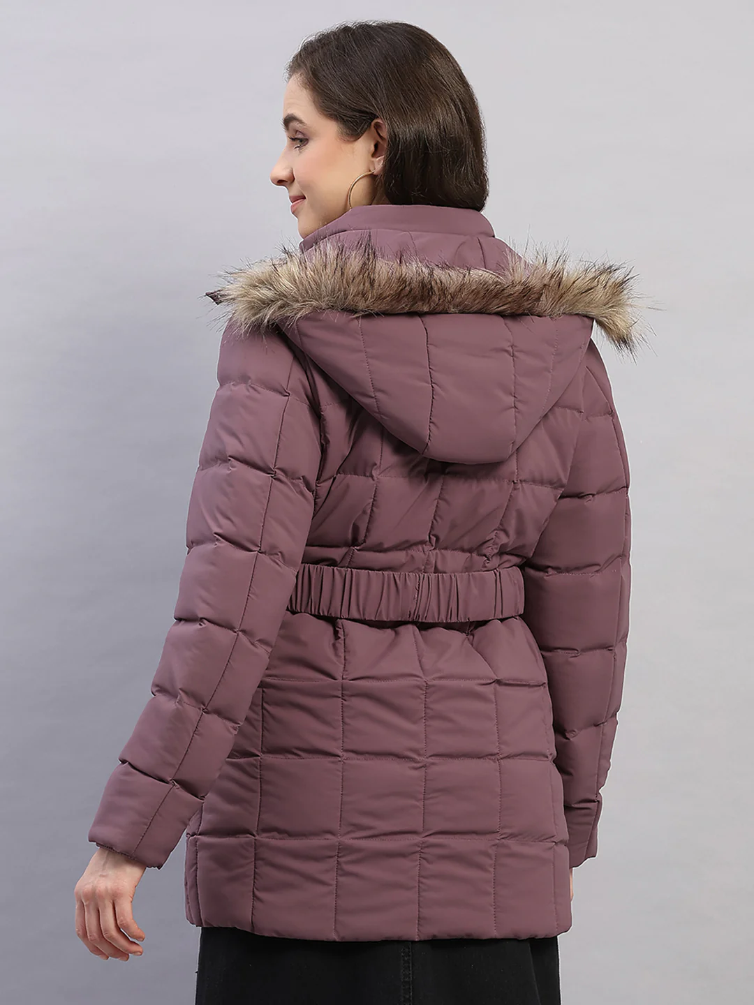 Women Mauve Solid Hooded Full Sleeve Jacket - Image 5