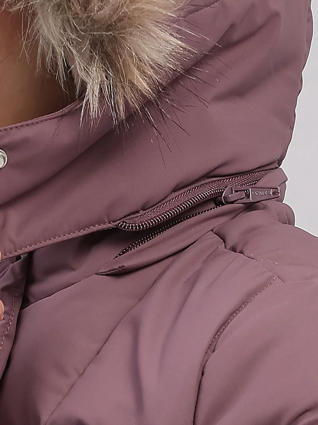 Women Mauve Solid Hooded Full Sleeve Jacket - Image 7
