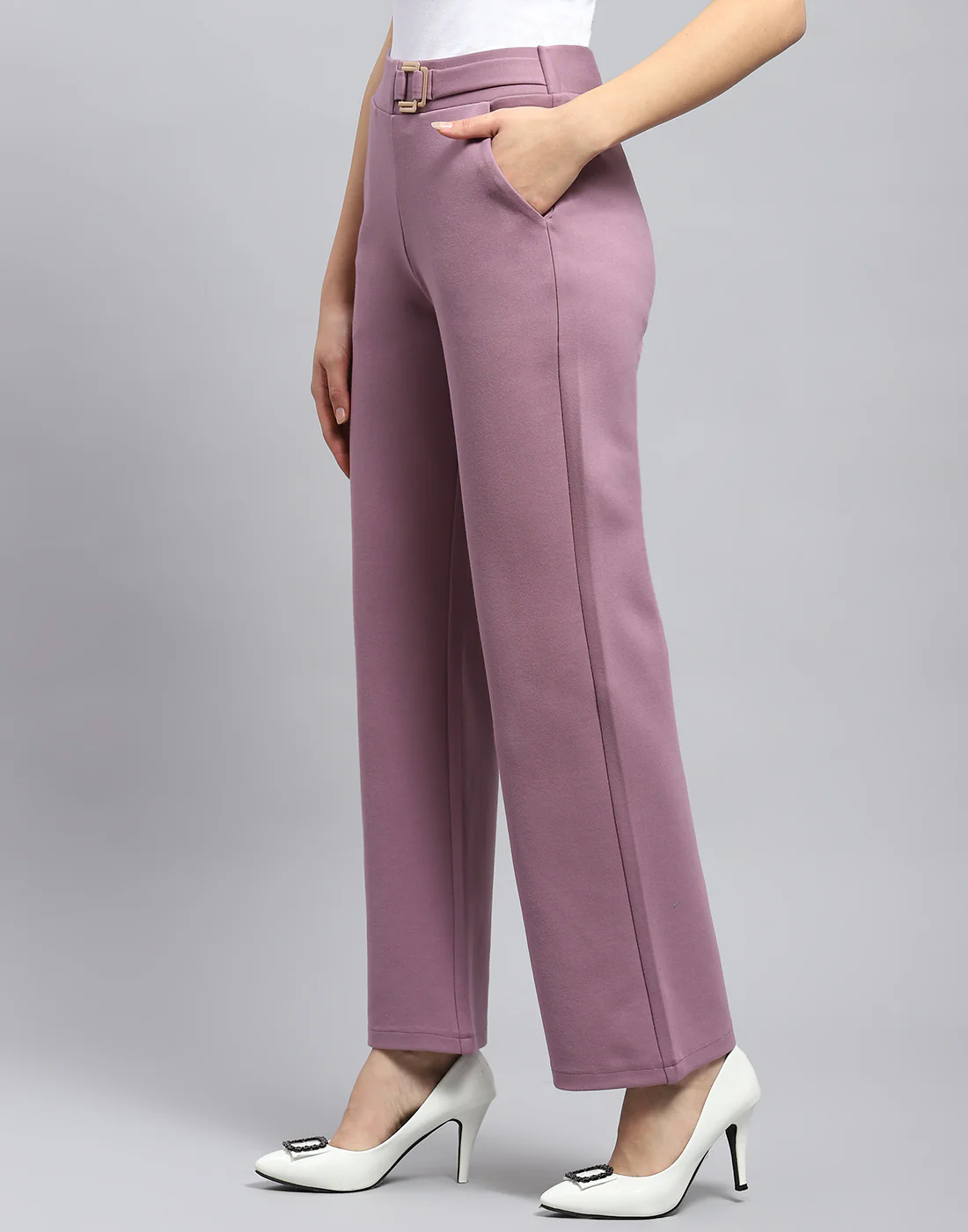 Women Mauve Solid Regular Fit Trouser - Image 3