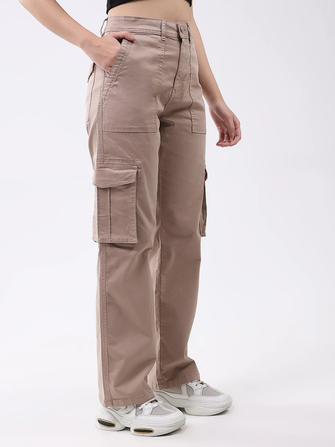 Women Mauve Solid Straight Fit Trouser - Image 4