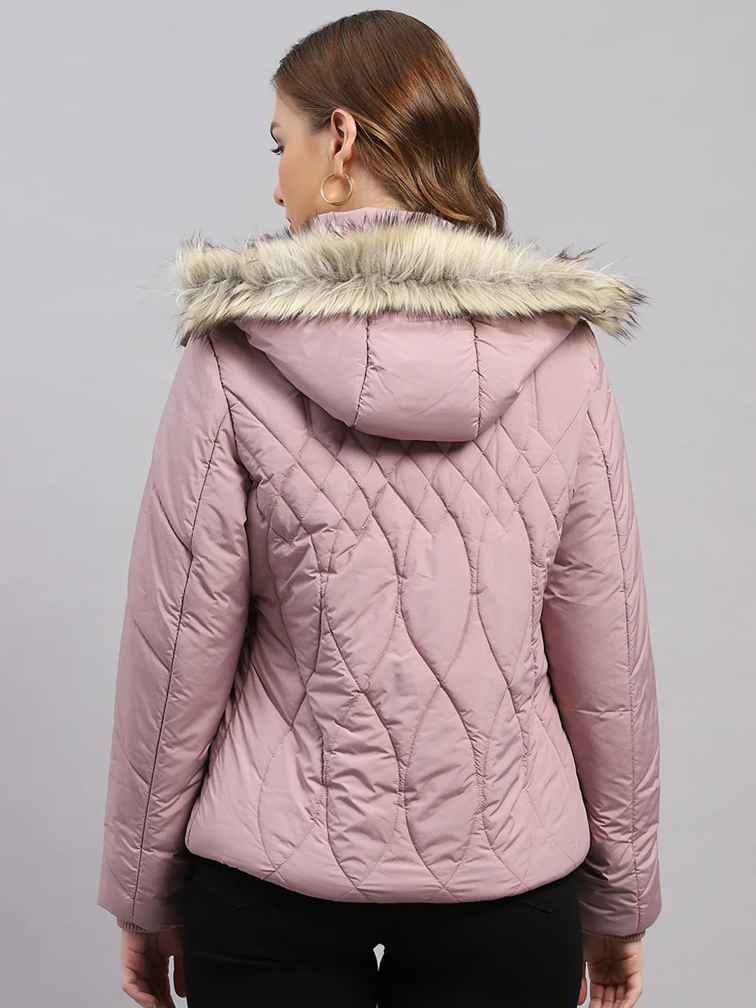 Women Mauve Stripe Hooded Full Sleeve Jacket - Image 5
