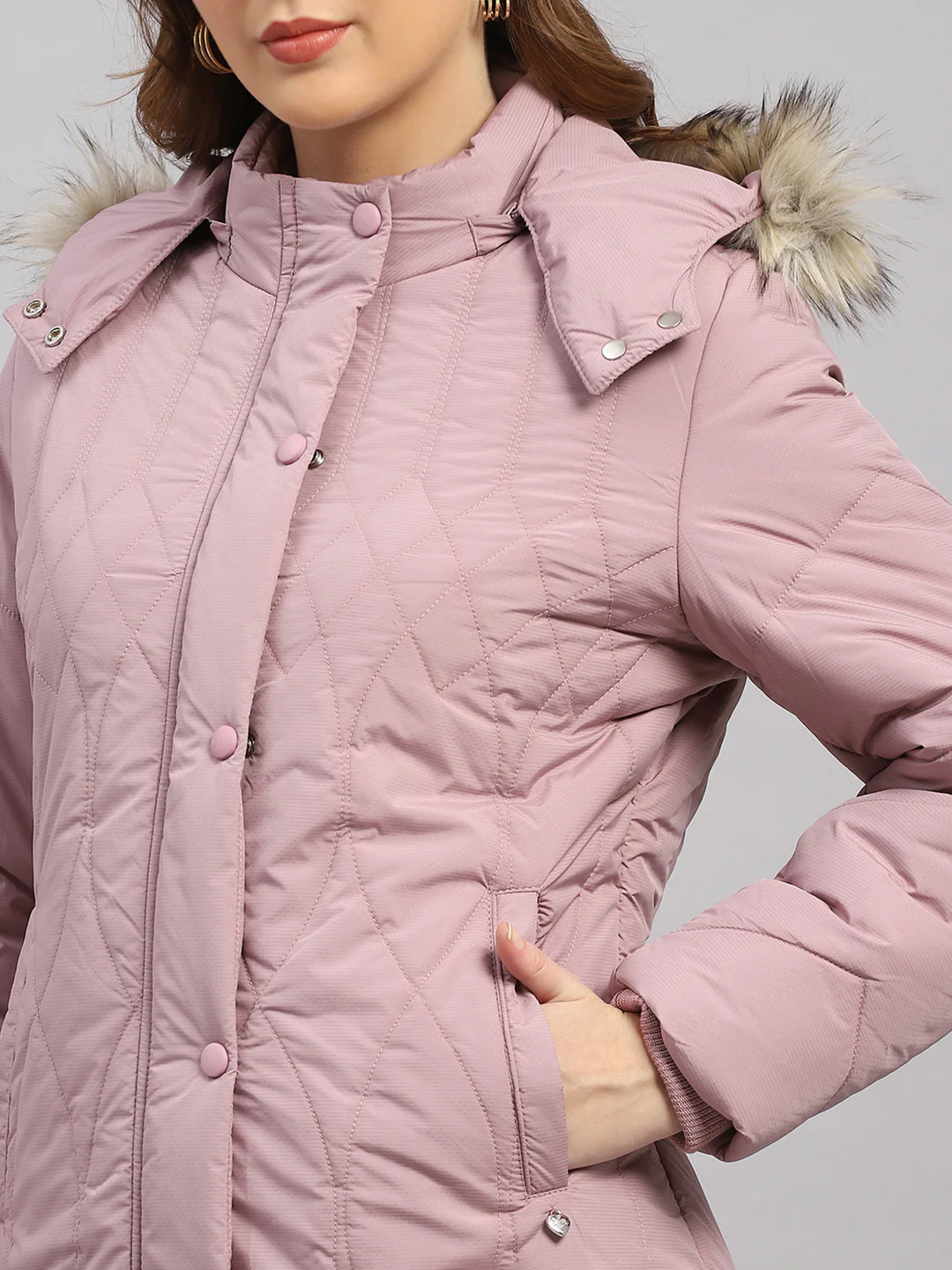 Women Mauve Stripe Hooded Full Sleeve Jacket - Image 6