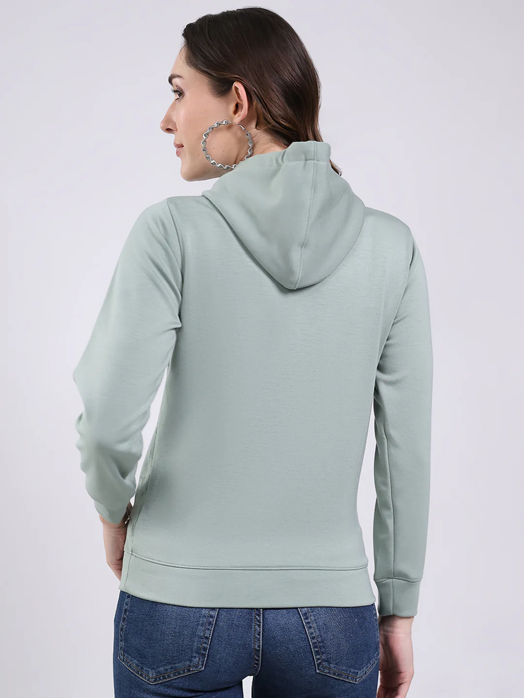 Women Mint Green Printed Hooded Full Sleeve Sweatshirt - Image 5