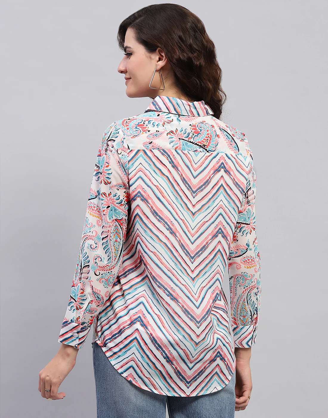 Women Multi Color Printed Front Open Full Sleeve Top - Image 5