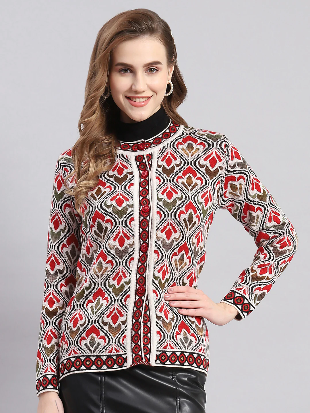 Women Multicolor Self Design Round Neck Full Sleeve Cardigans - Image 3