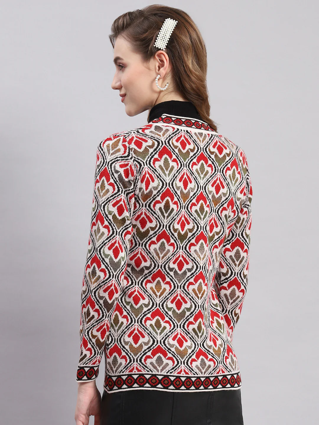 Women Multicolor Self Design Round Neck Full Sleeve Cardigans - Image 5