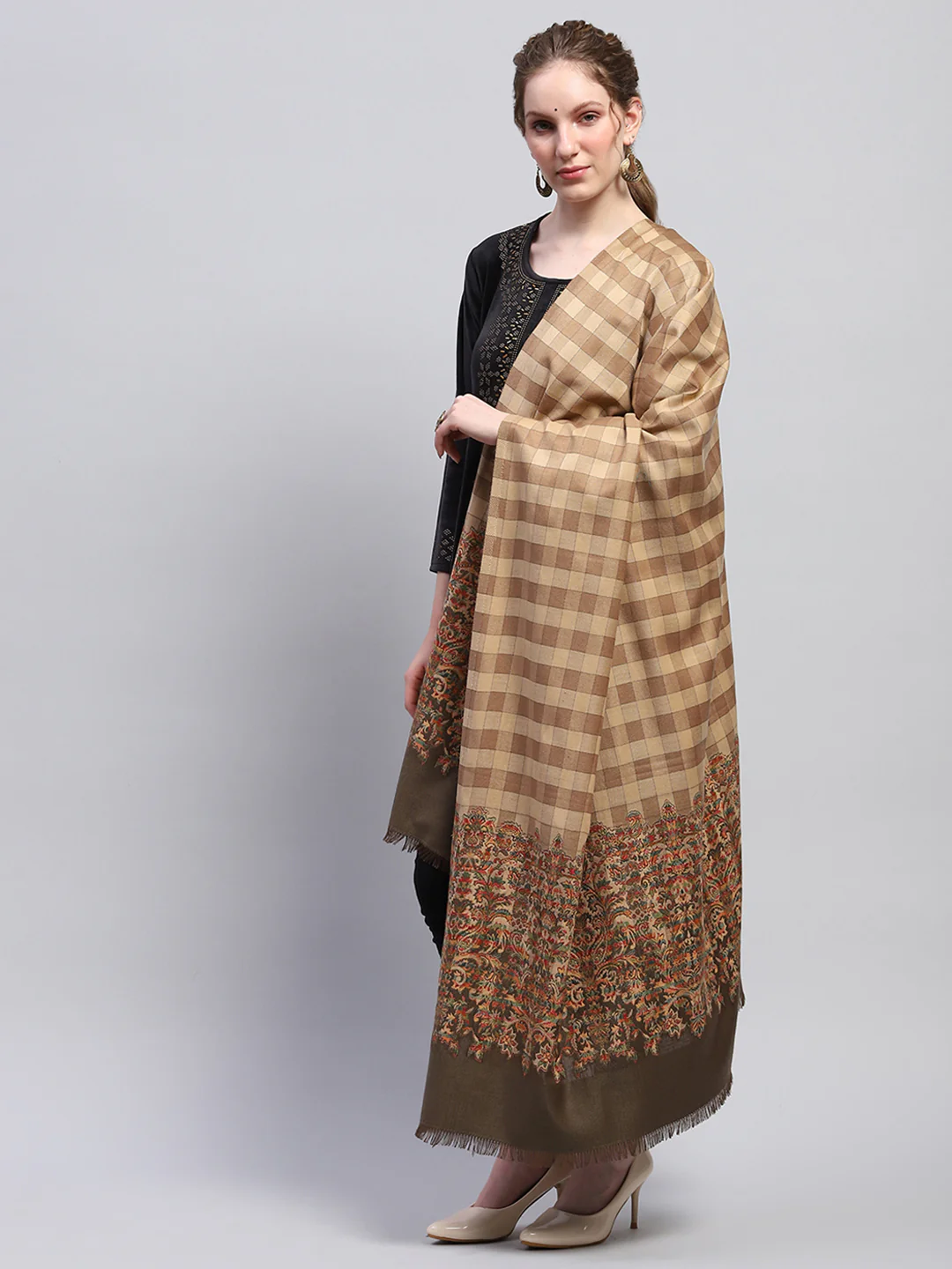 Women Multicolor Check Shawl - Image 3