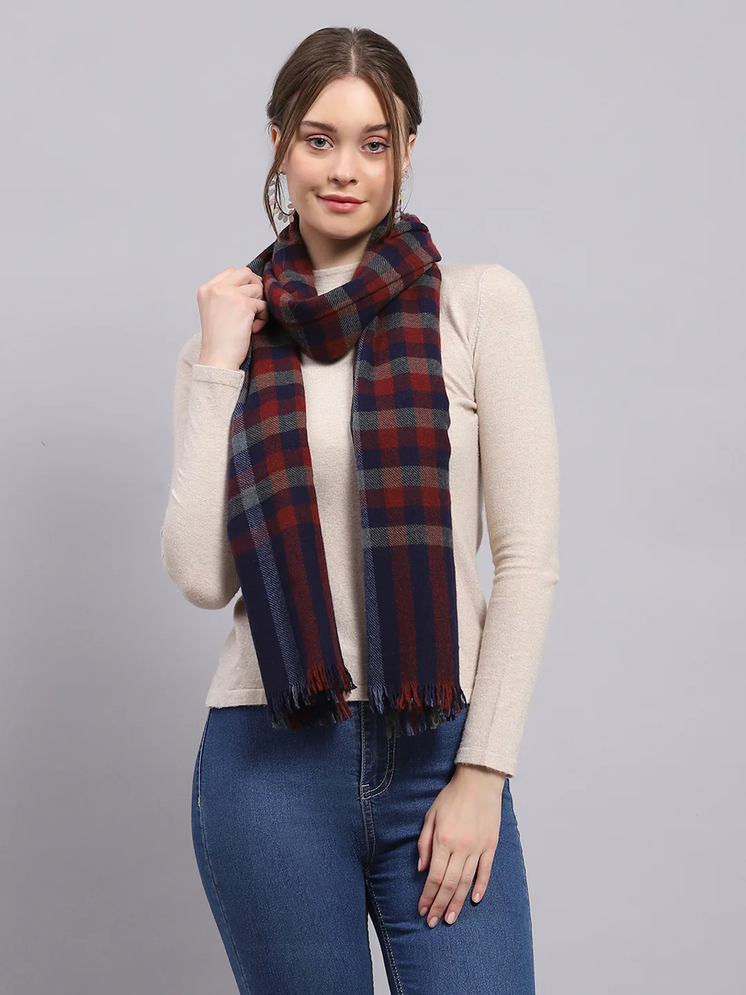 Women Multicolor Check Stole - Image 3
