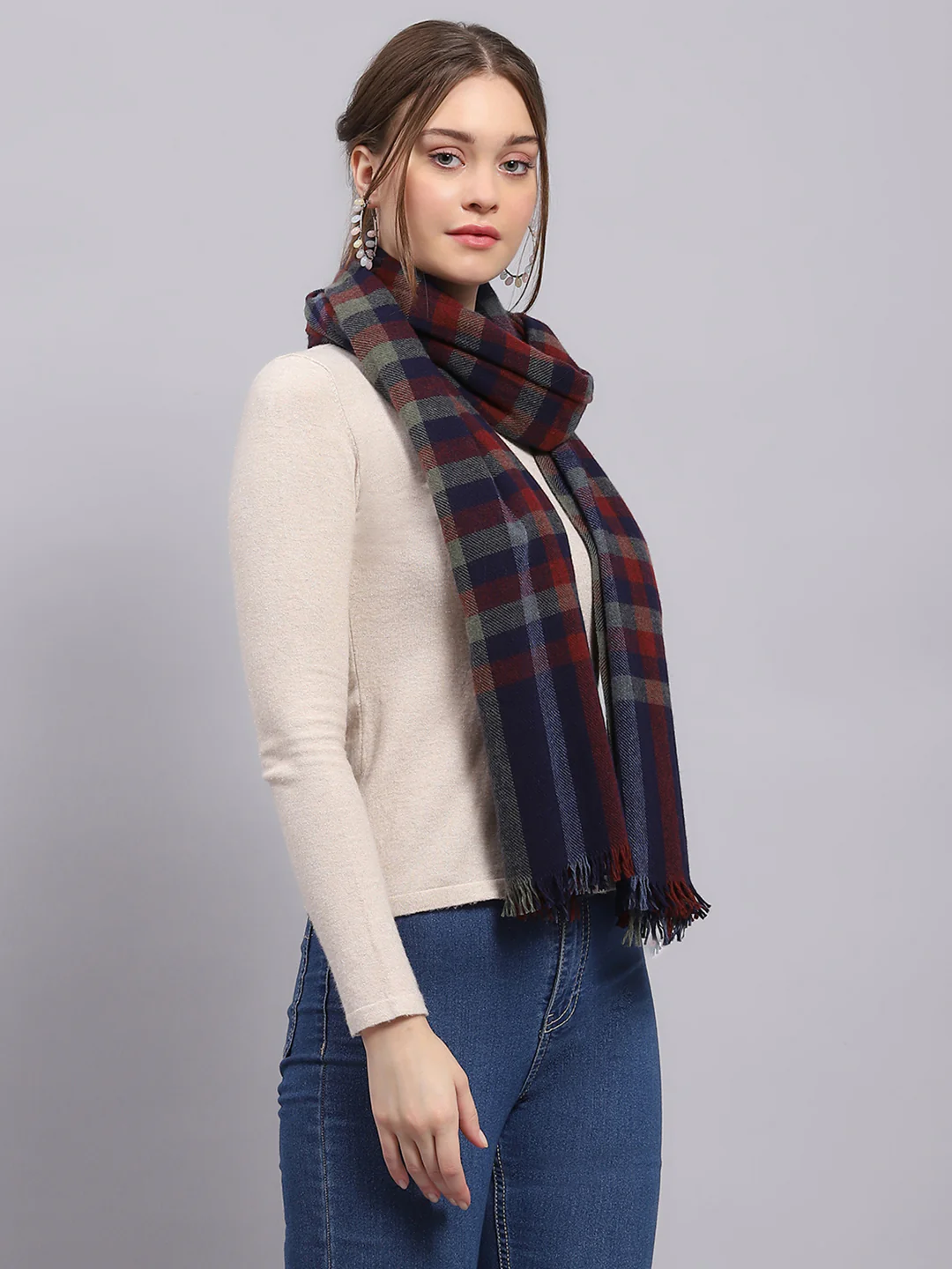 Women Multicolor Check Stole - Image 5