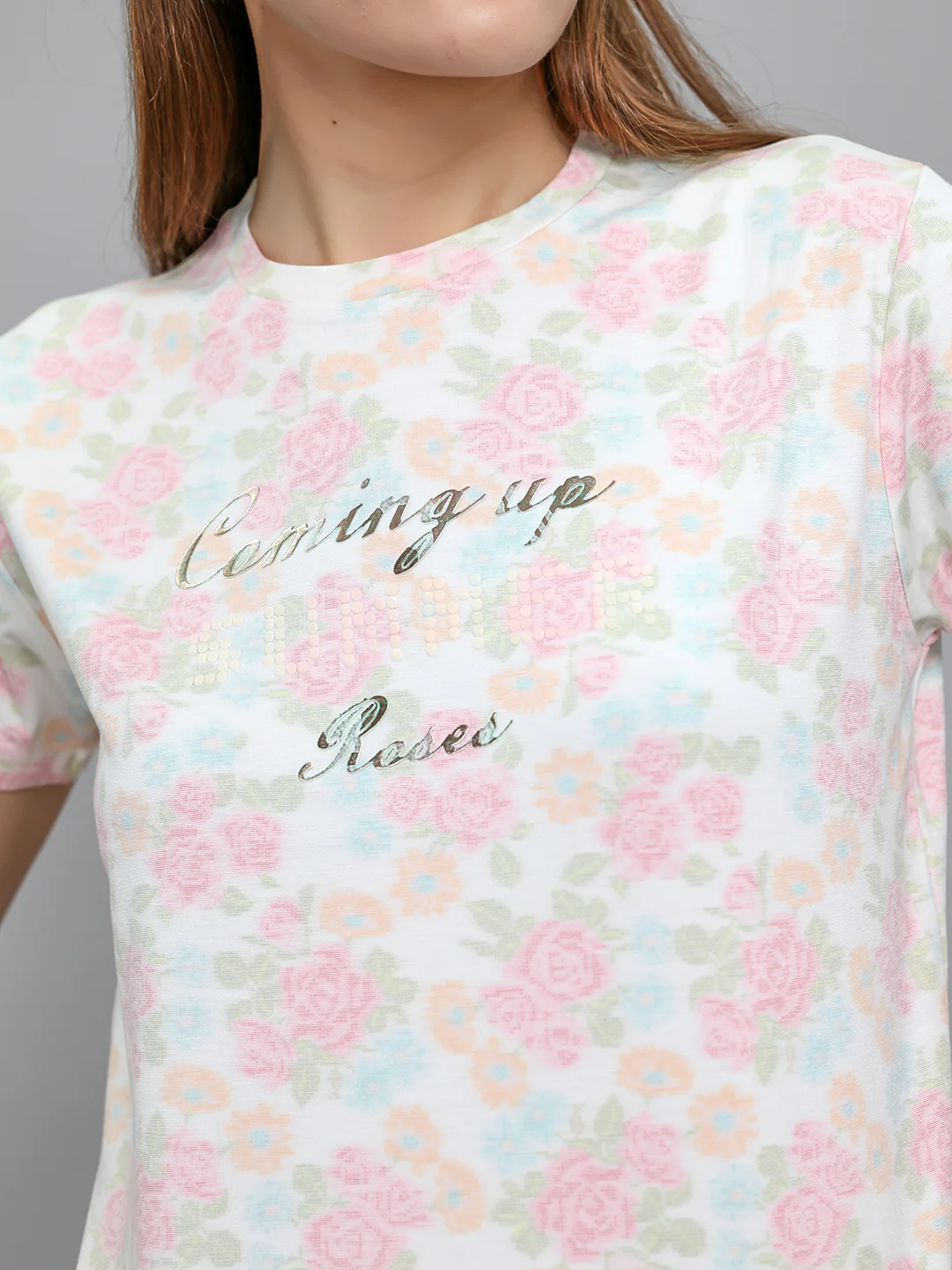 Women Multicolor Floral Print Round Neck Half Sleeve Top - Image 5
