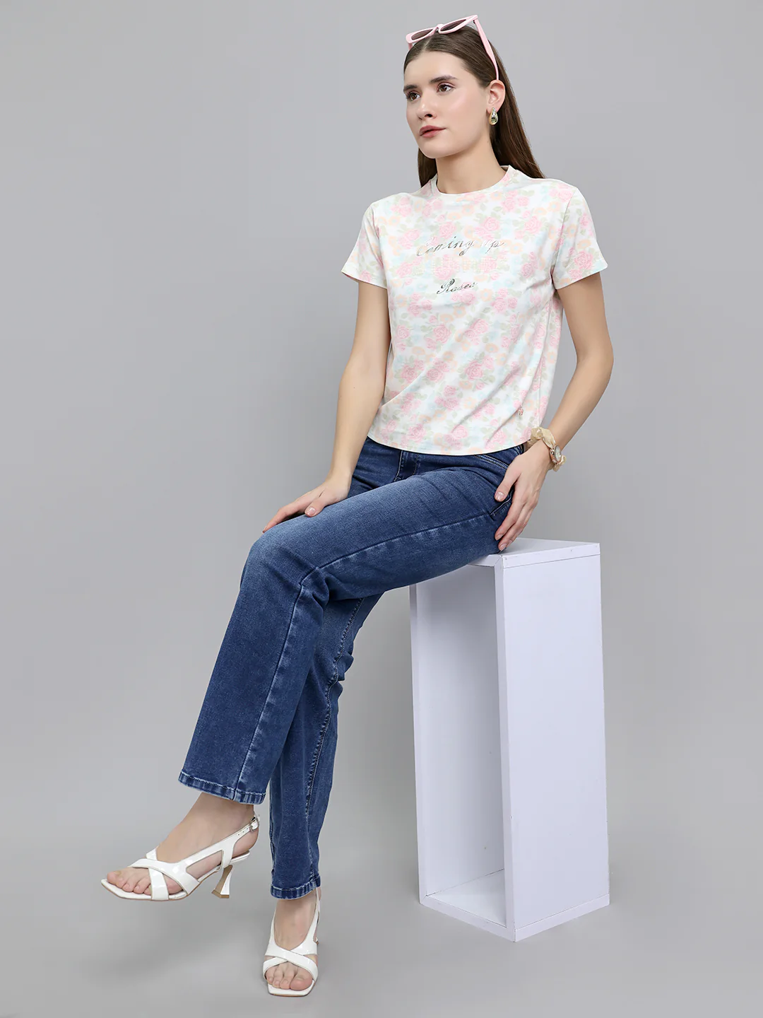 Women Multicolor Floral Print Round Neck Half Sleeve Top - Image 6