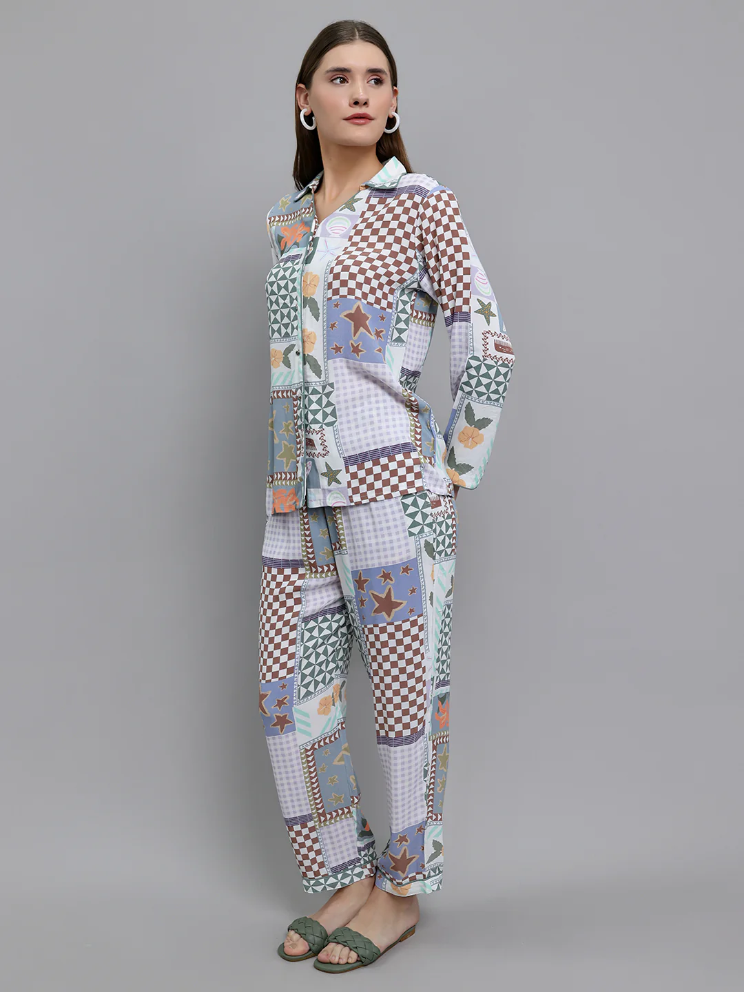 Women Multicolor Printed Collar Full Sleeve Cords Set - Image 2