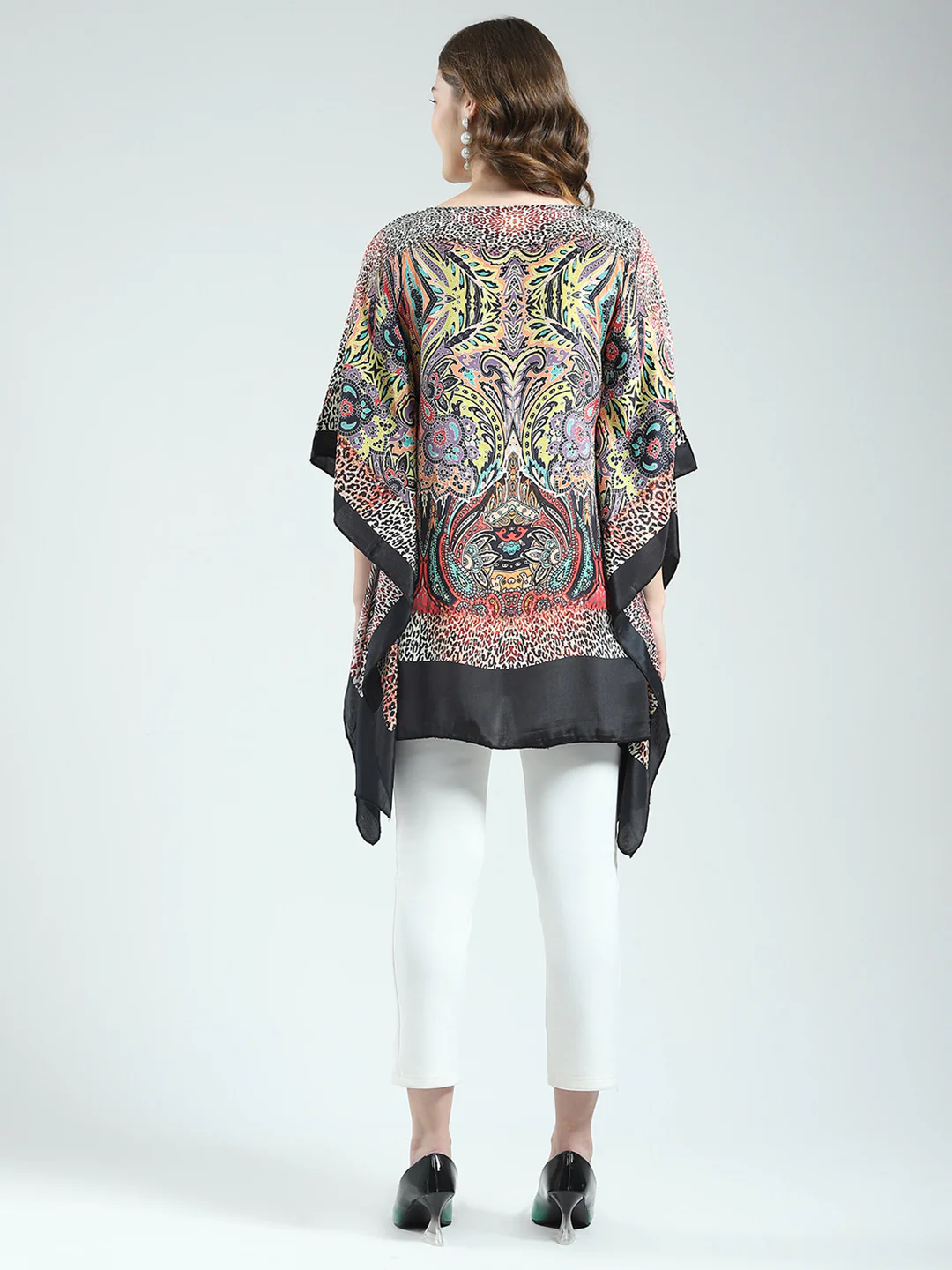 Women Multicolor Printed Round Neck 3/4th Sleeve Poncho - Image 5