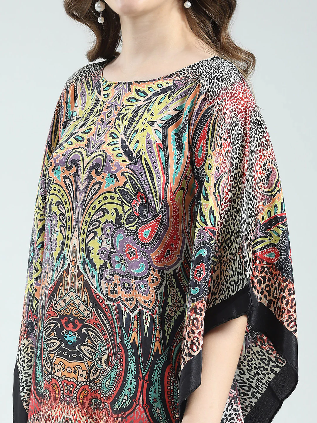 Women Multicolor Printed Round Neck 3/4th Sleeve Poncho - Image 7