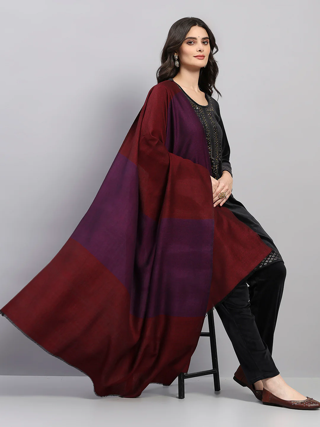 Women Multicolor Printed Wool Blend Shawl - Image 2