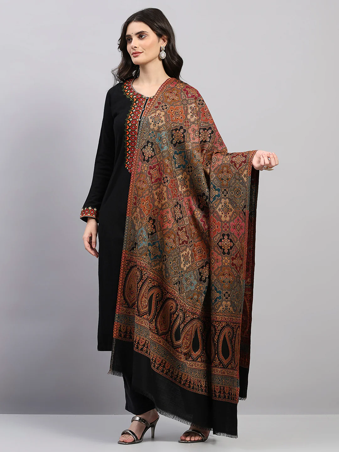 Women Multicolor Printed Wool Blend Shawl - Image 3