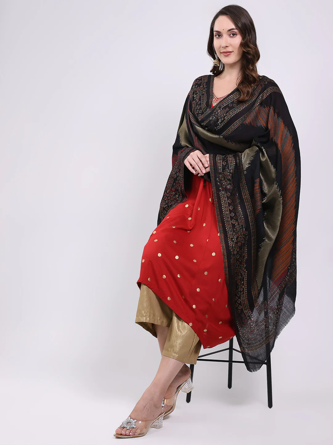 Women Multicolor Printed Wool Blend Shawl - Image 5