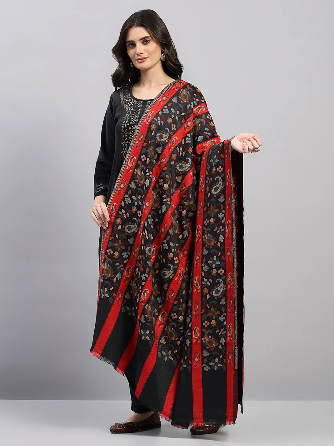 Women Multicolor Printed Wool Blend Shawl - Image 3