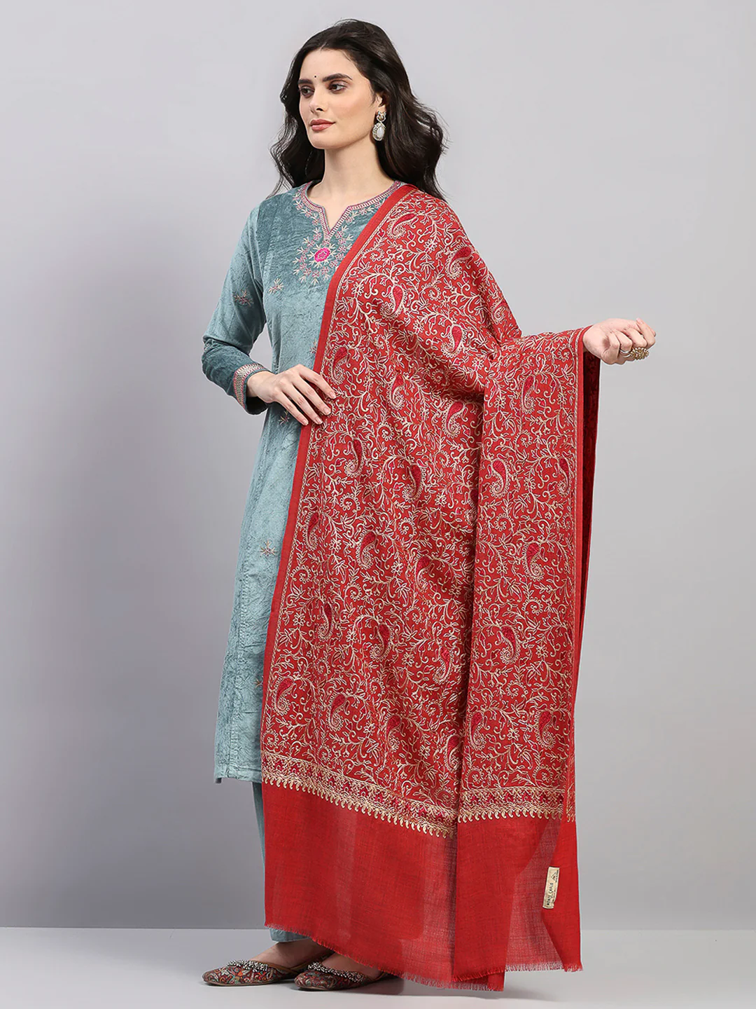 Women Multicolor Printed Wool Blend Shawl - Image 3