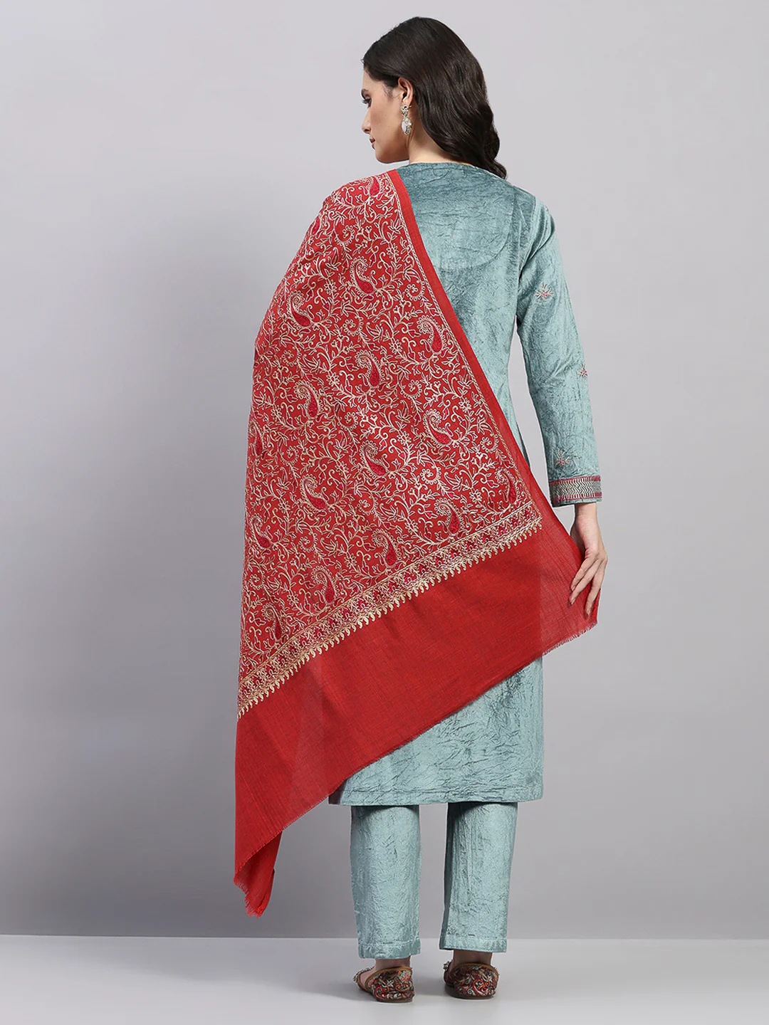Women Multicolor Printed Wool Blend Shawl - Image 5