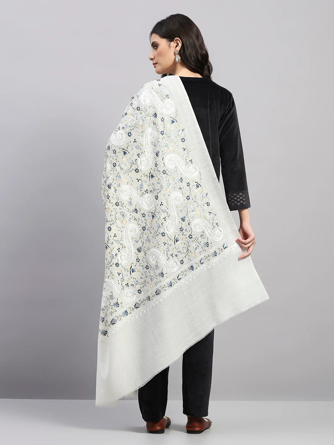 Women Multicolor Printed Wool Blend Shawl - Image 5