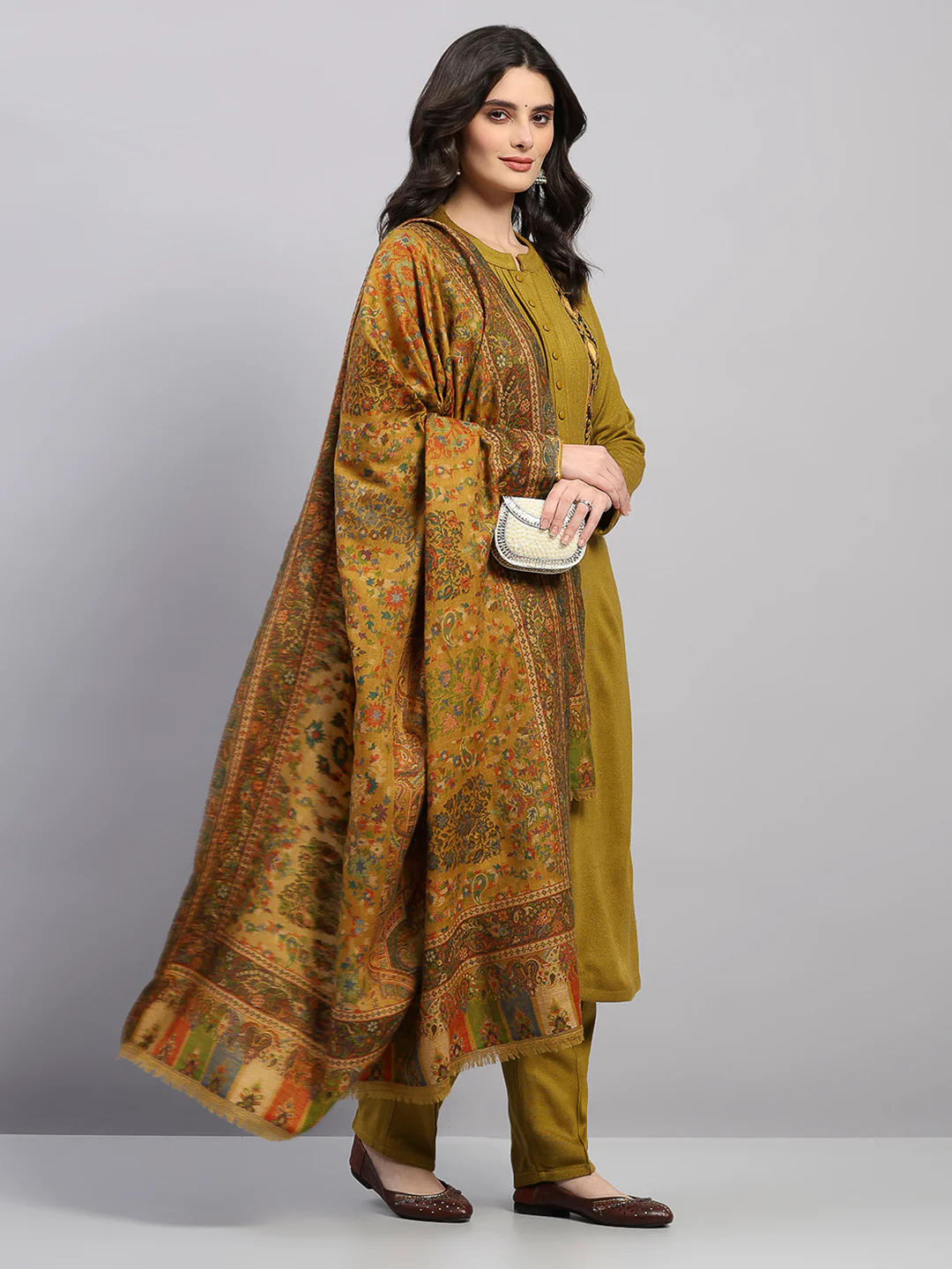 Women Multicolor Printed Wool Blend Shawl - Image 2