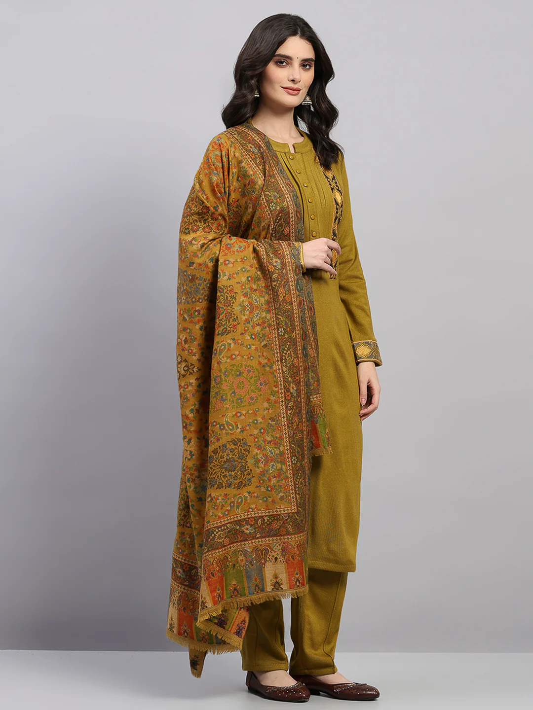 Women Multicolor Printed Wool Blend Shawl - Image 4