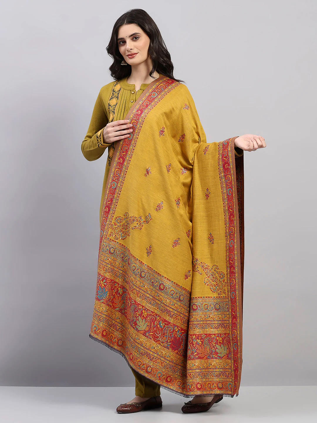 Women Multicolor Printed Wool Blend Shawl - Image 3