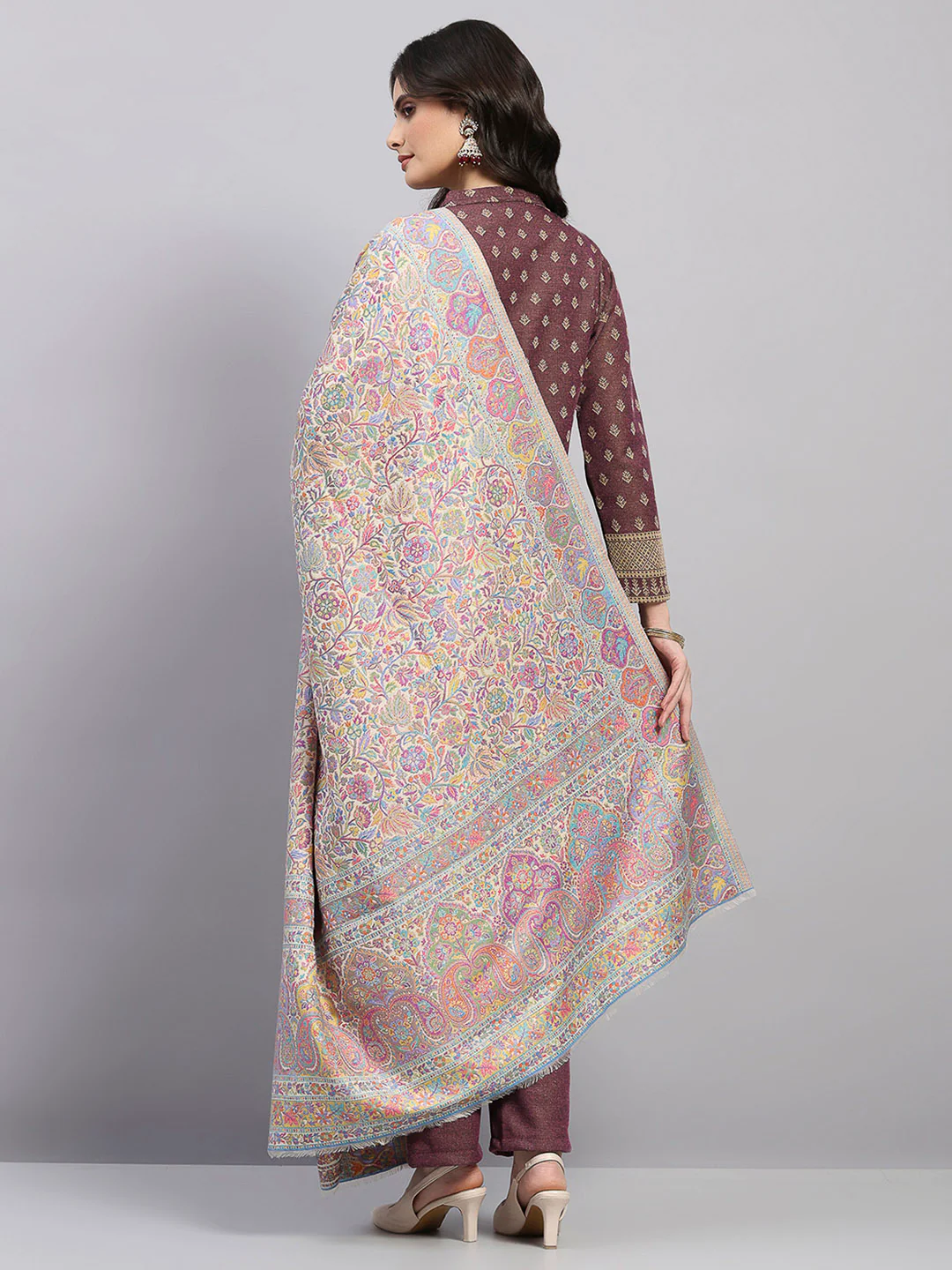 Women Multicolor Printed Wool Blend Shawl - Image 5