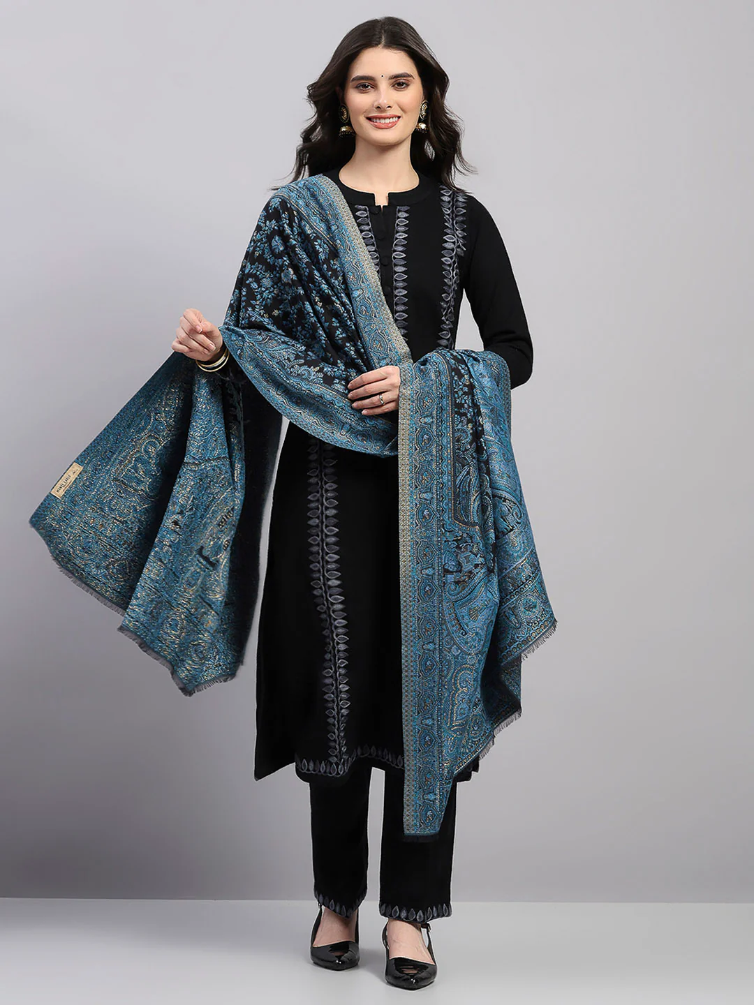 Women Multicolor Printed Wool Blend Shawl - Image 2