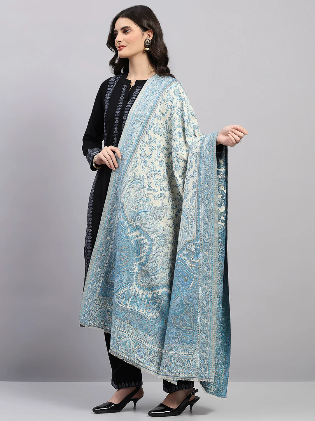 Women Multicolor Printed Wool Blend Shawl - Image 3