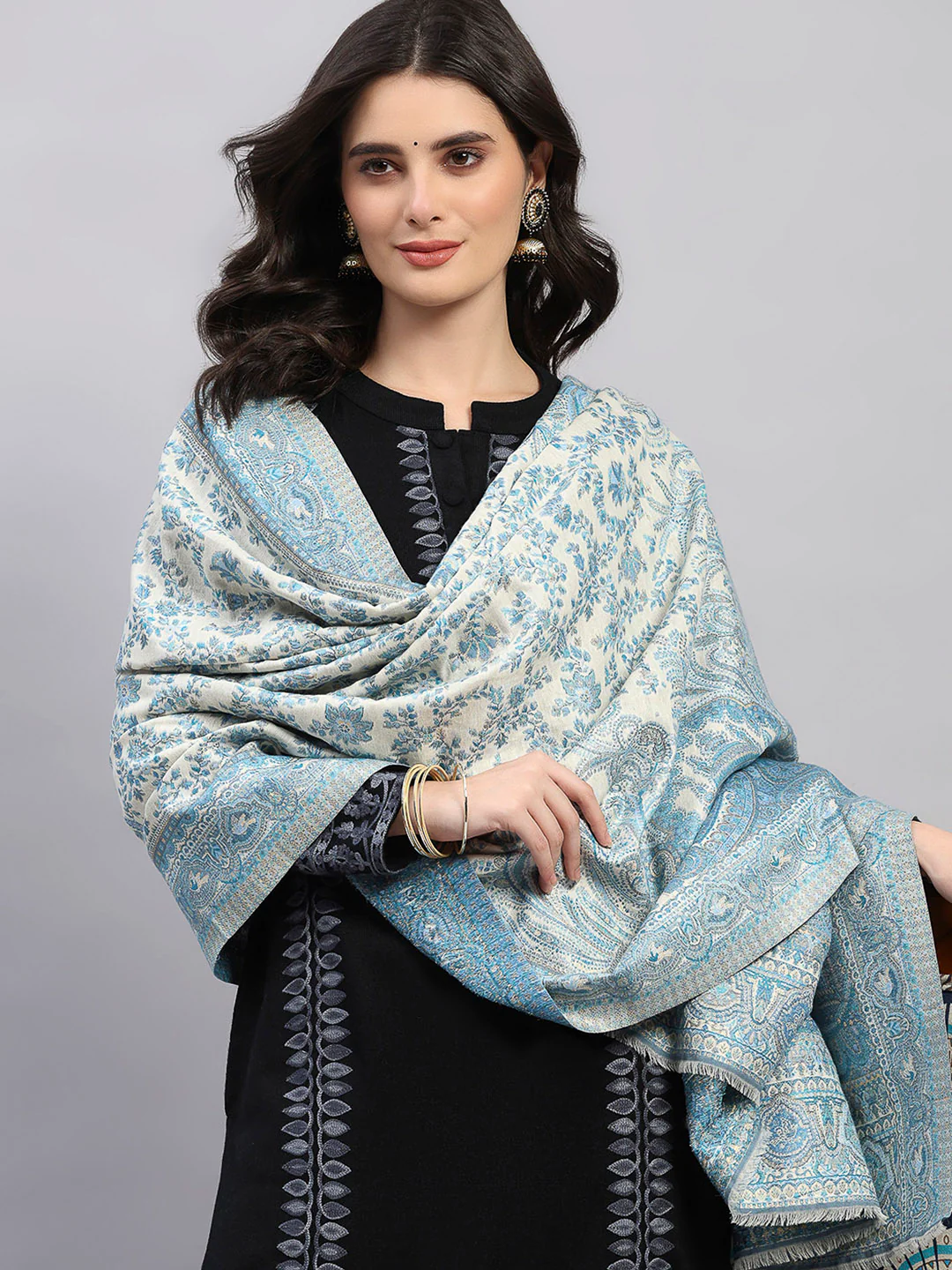 Women Multicolor Printed Wool Blend Shawl - Image 6