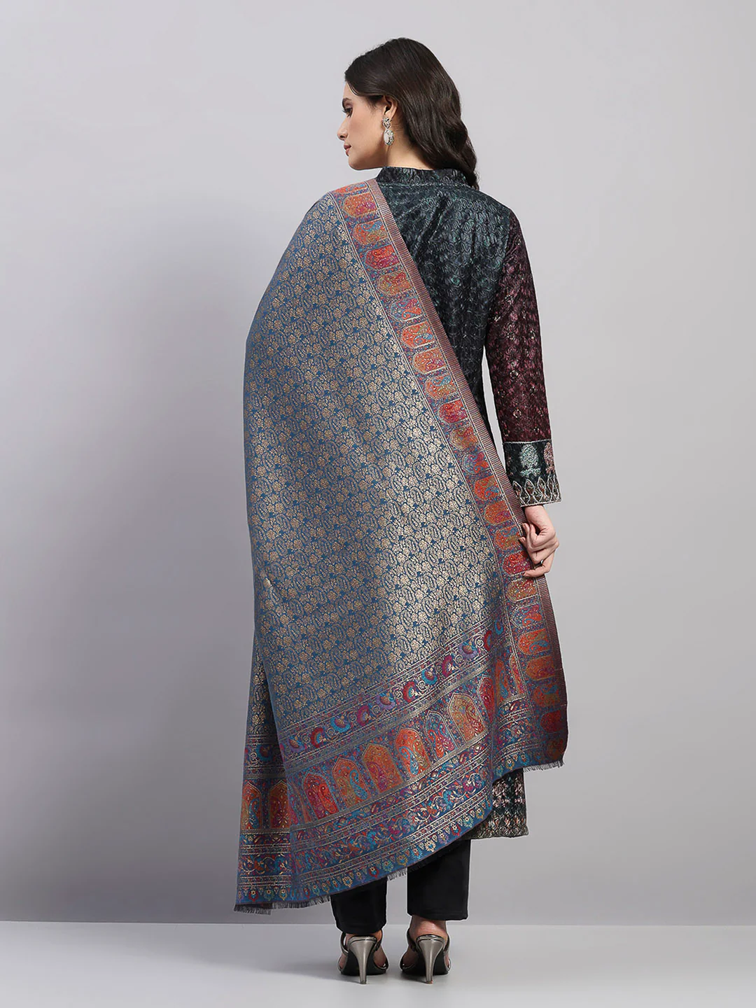 Women Multicolor Printed Wool Blend Shawl - Image 5