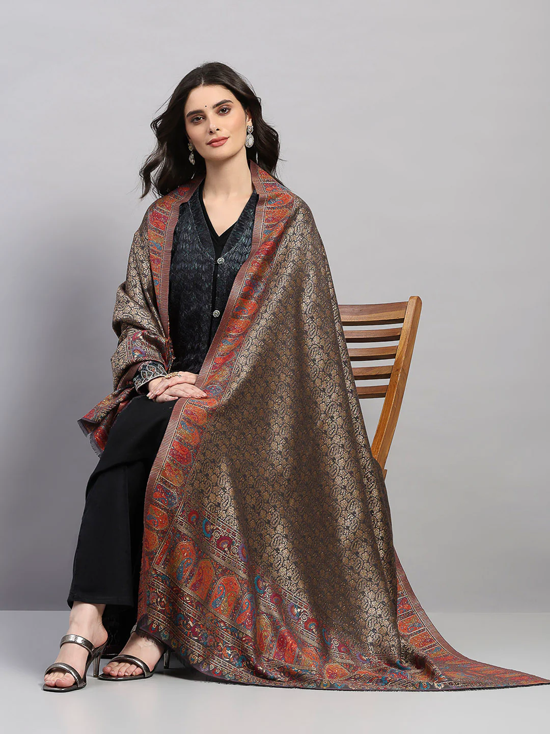 Women Multicolor Printed Wool Blend Shawl - Image 2