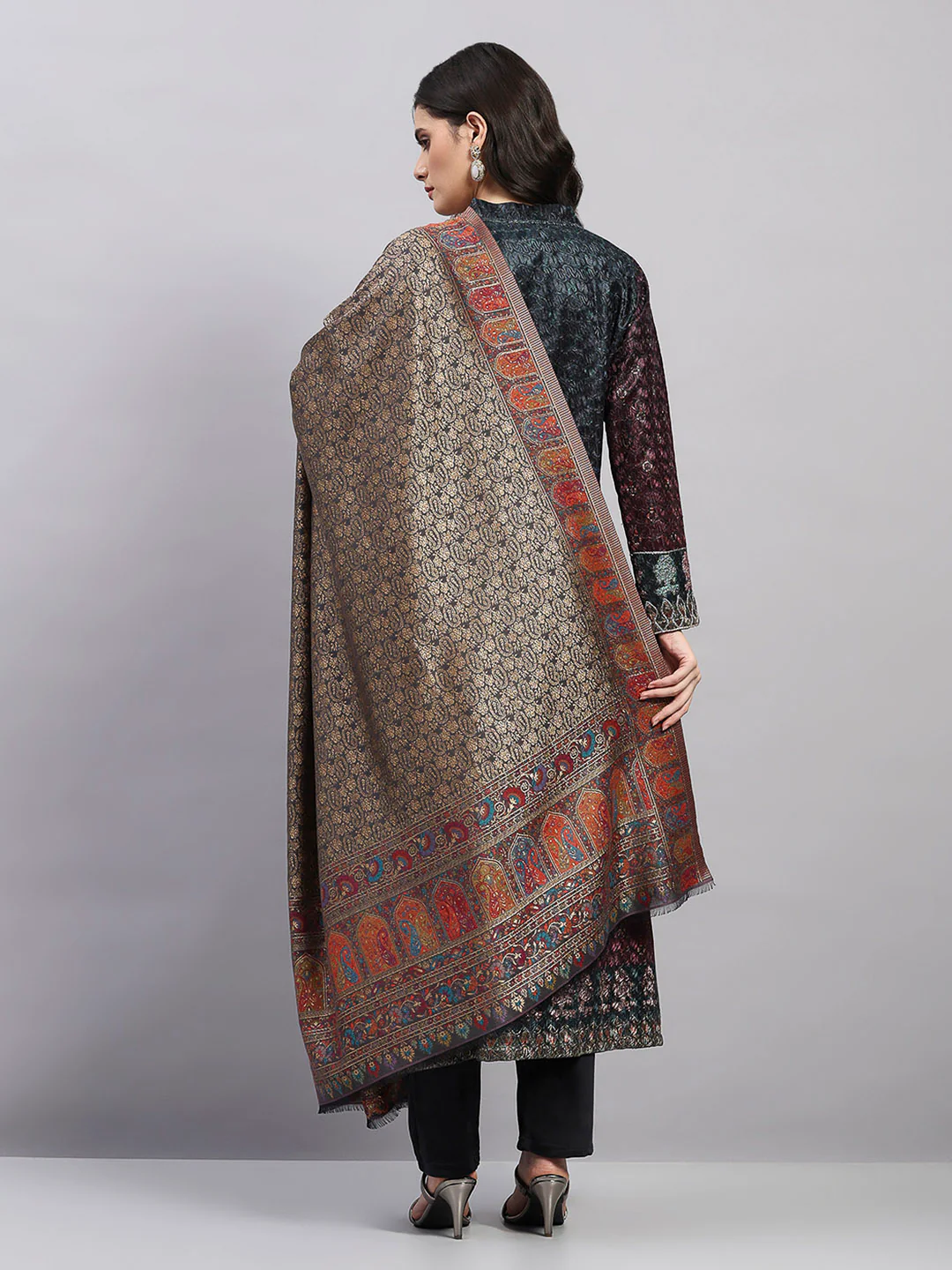 Women Multicolor Printed Wool Blend Shawl - Image 5