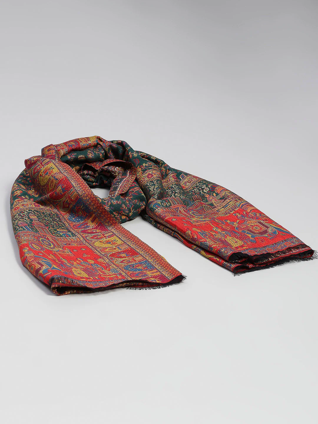 Women Multicolor Printed Wool Blend Shawl - Image 6