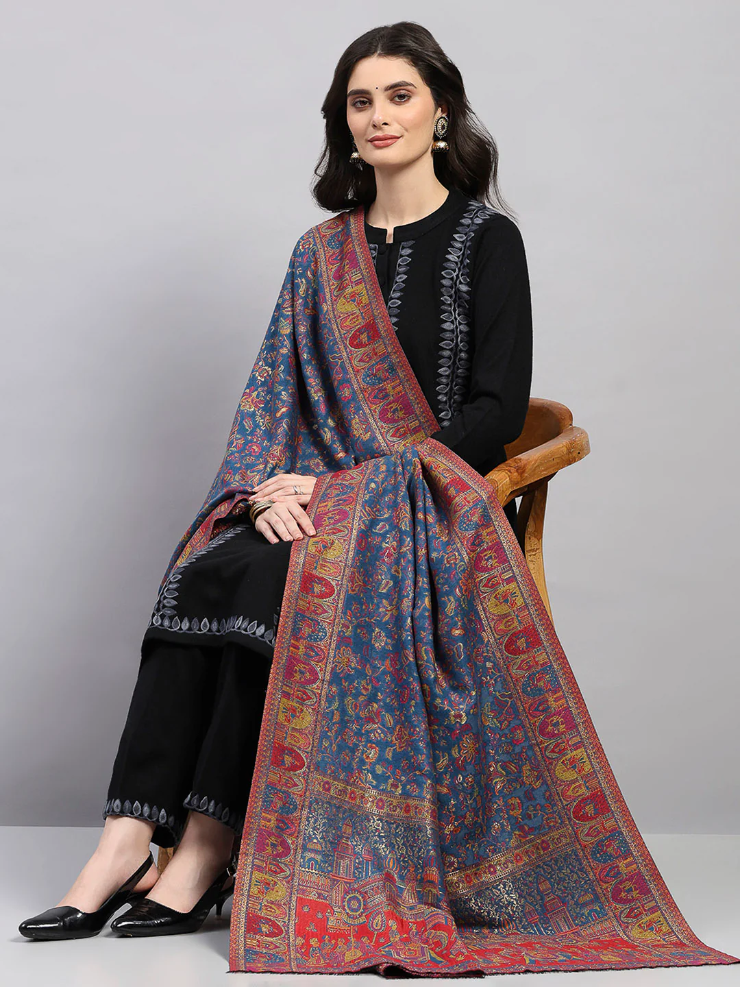 Women Multicolor Printed Wool Blend Shawl - Image 2