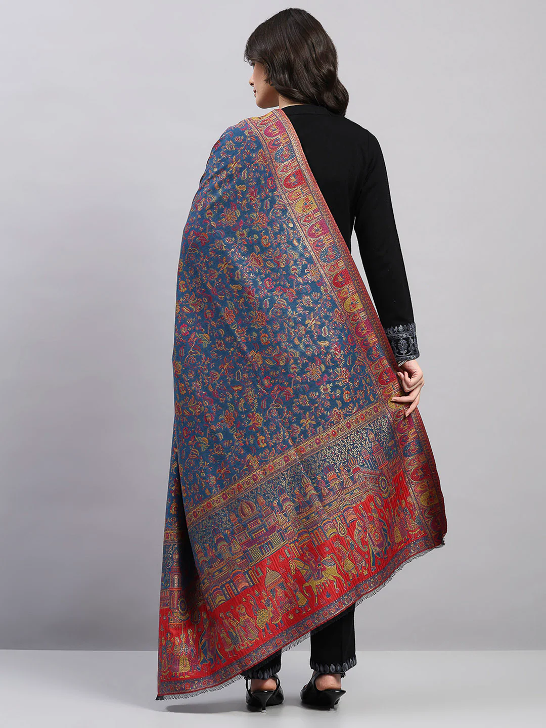 Women Multicolor Printed Wool Blend Shawl - Image 5