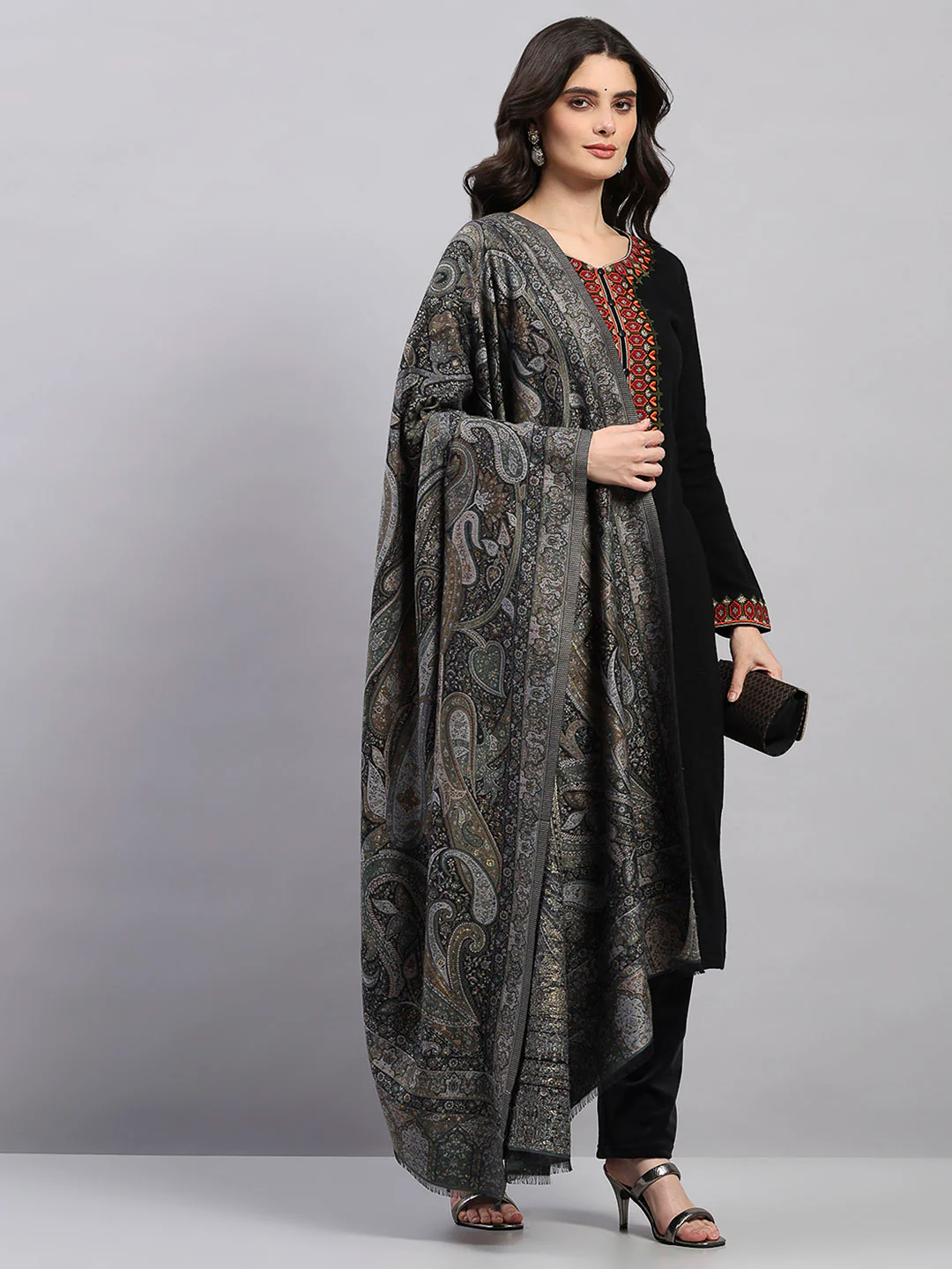 Women Multicolor Printed Wool Blend Shawl - Image 2
